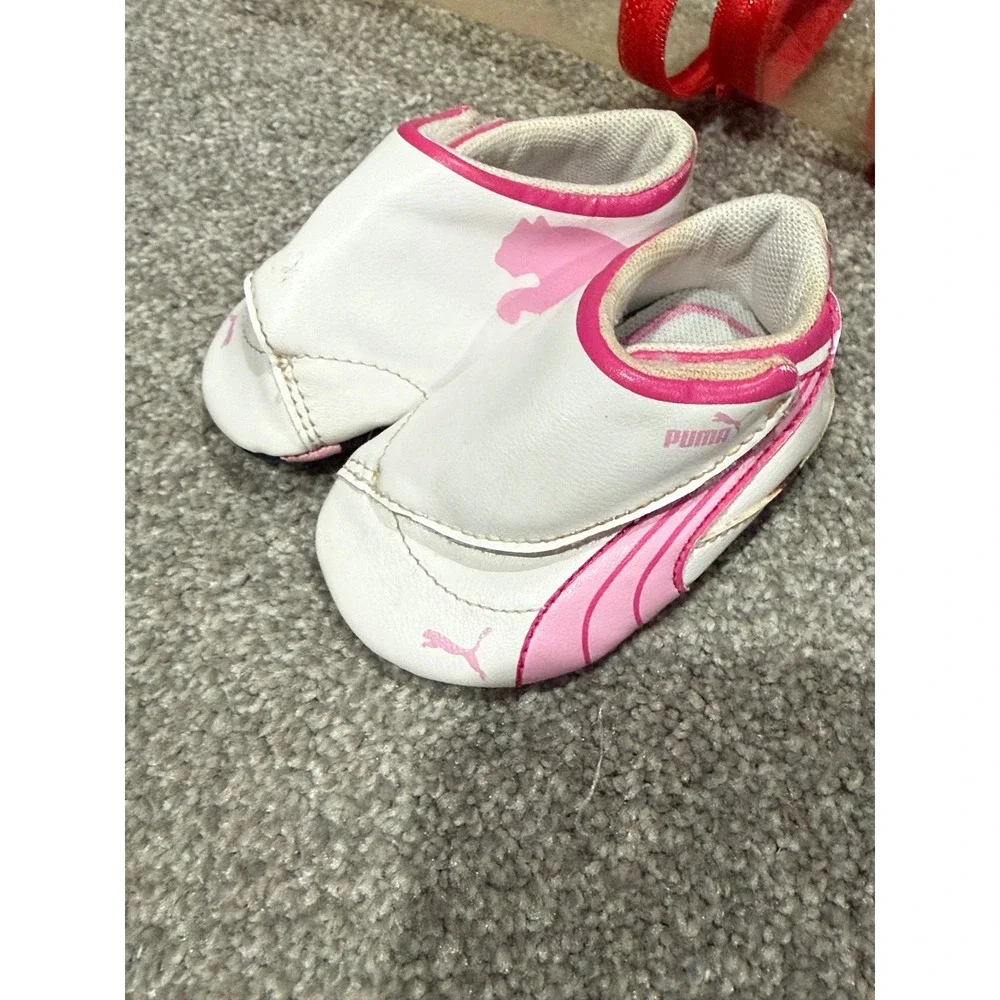 Puma Motorsport Infant Crib Shoes White Pink Soft Sole Baby Sneakers Size 2 US